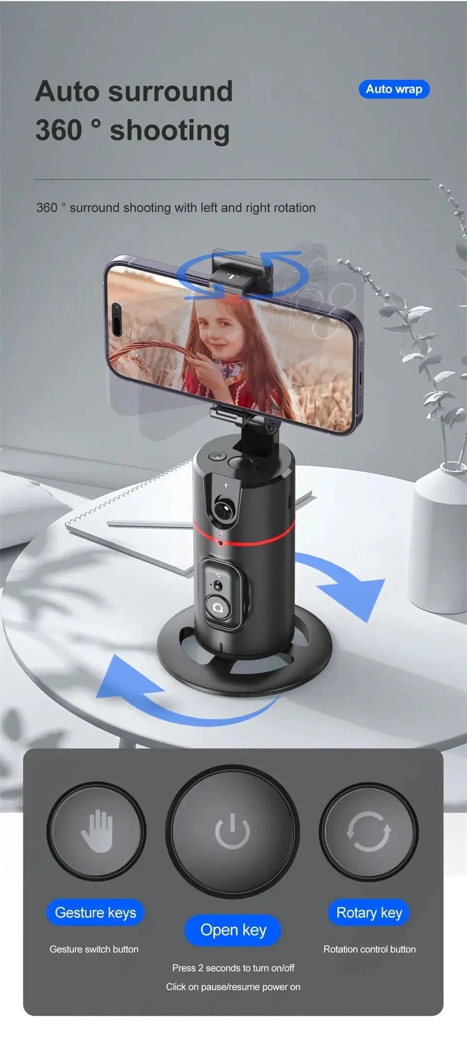 Auto Face Tracking 360°Rotation - Gesture Recognition Phone Camera Mount MomFlow Co.