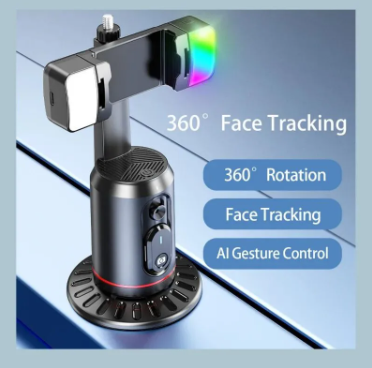 360° Rotation Gimbal Stabilizer Tripod Selfie Stick Desktop Face Tracking with Bluetooth Remote Shutter Light Holder