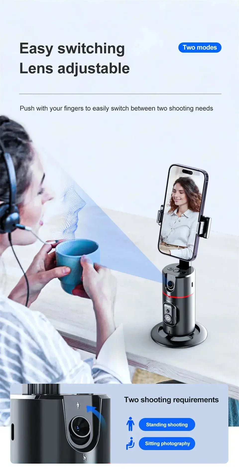 Auto Face Tracking 360°Rotation - Gesture Recognition Phone Camera Mount MomFlow Co.